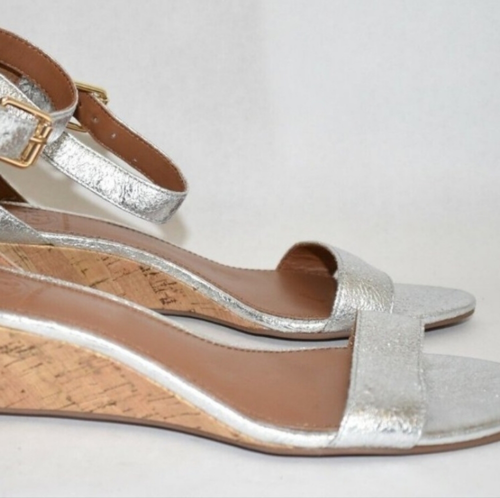 Silver Wedge Sandals Size 7.5/8